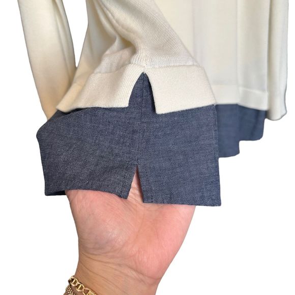 Denim & Co Womens Tunic Top Ivory 1X Layered Hem Long Sleeve Round Neck Pullover - Picture 4 of 5